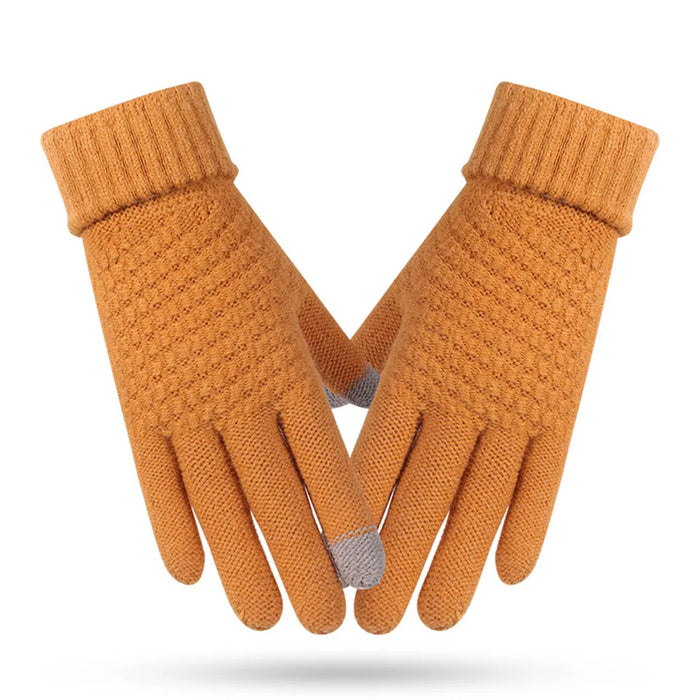 Anygloves Winter Gloves Yellow Thick Knitted Outdoor Wrist Windproof Warmth Full Finger For Women Men