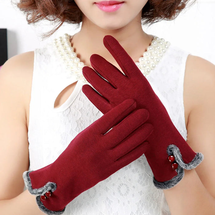 Anygloves Winter Gloves Black Warm Non Inverted Velvet Cashmere Full Finger Cycling Touch Screen Lace Cotton Gloves for Women