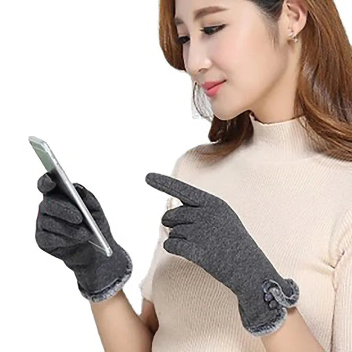 Anygloves Winter Gloves Brown Warm Non Inverted Velvet Cashmere Full Finger Cycling Touch Screen Lace Cotton Gloves for Women