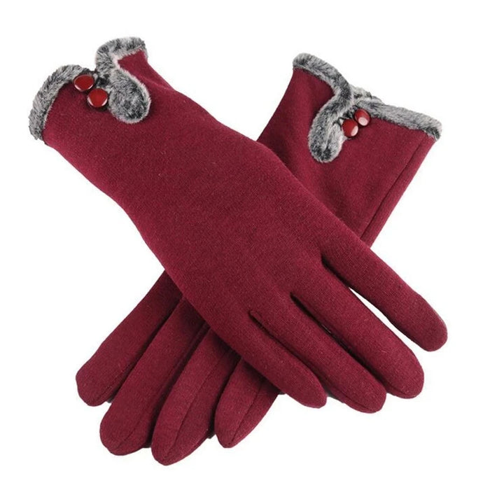 Anygloves Winter Gloves Red Warm Non Inverted Velvet Cashmere Full Finger Cycling Touch Screen Lace Cotton Gloves for Women