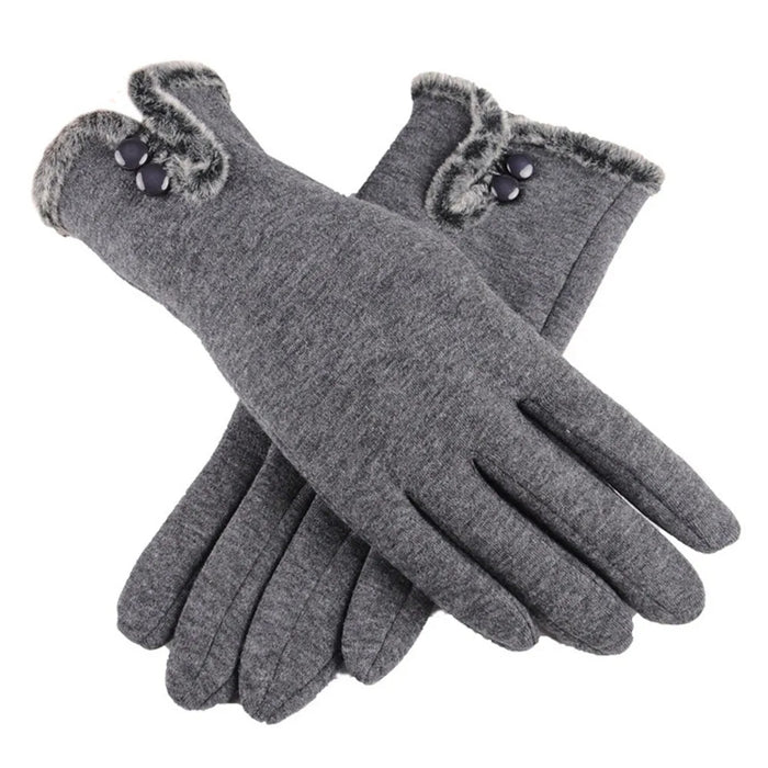 Anygloves Winter Gloves Gray Warm Non Inverted Velvet Cashmere Full Finger Cycling Touch Screen Lace Cotton Gloves for Women