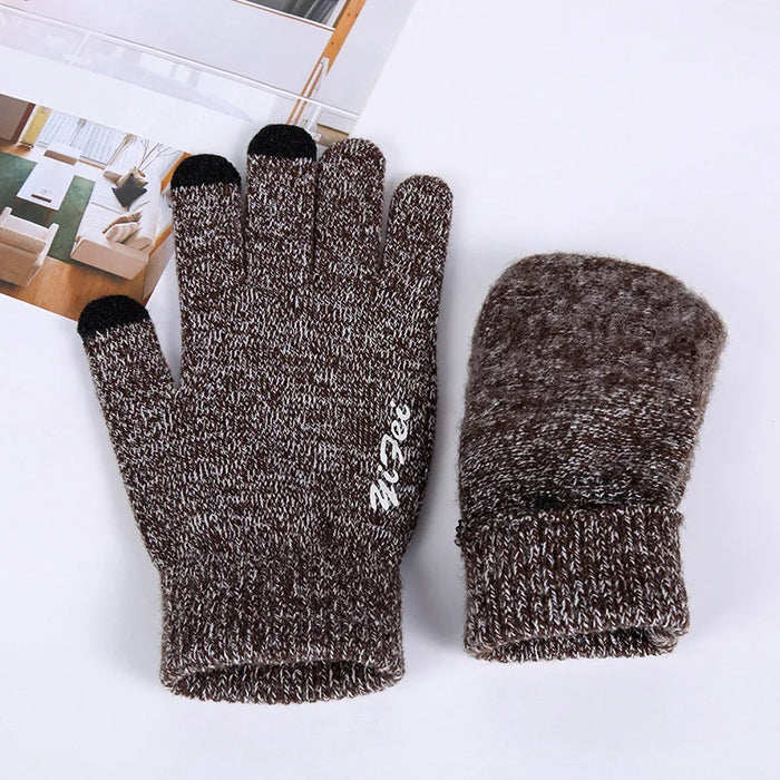 Anygloves Winter Gloves Coffee Medium Thicken Warm Non Slip Stretch Knit Mittens Imitation Cashmere Full Finger Guantes For Women Men