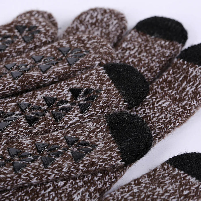 Anygloves Winter Gloves Coffee White Medium Thicken Warm Non Slip Stretch Knit Mittens Imitation Cashmere Full Finger Guantes For Women Men