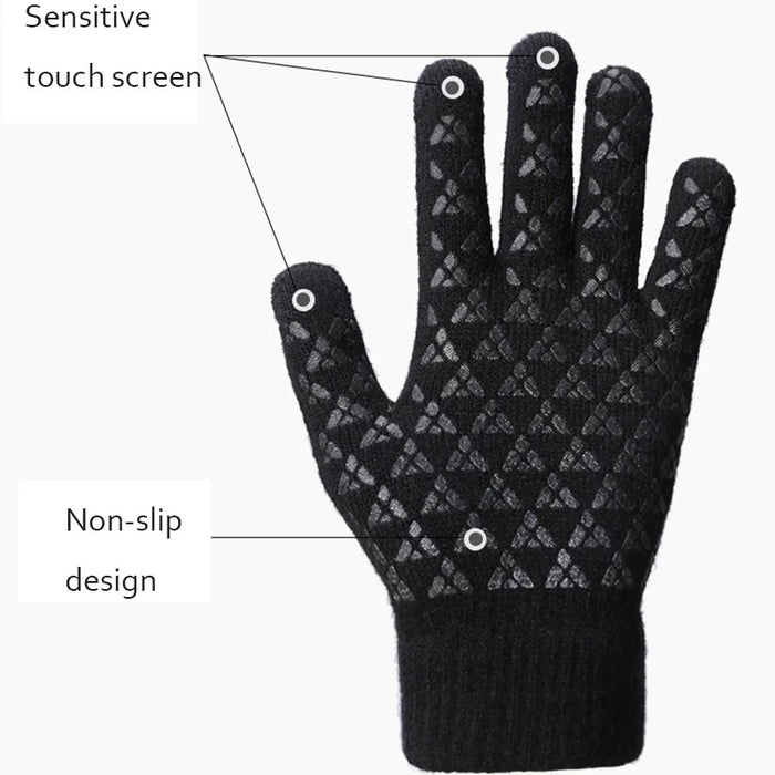 Anygloves Winter Gloves Coffee Medium Thicken Warm Non Slip Stretch Knit Mittens Imitation Cashmere Full Finger Guantes For Women Men