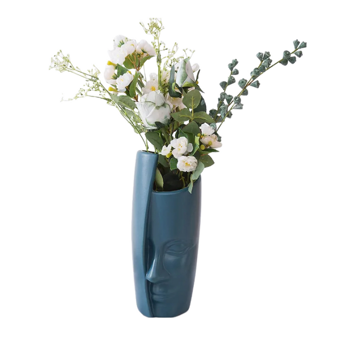 Anyhouz Flower Vase Navy Blue Large Half Face Nordic Plastic Pot Table Decor