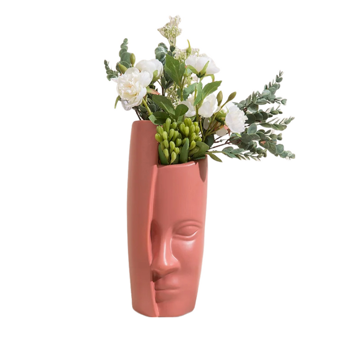 Anyhouz Flower Vase Pink Large Half Face Nordic Plastic Pot Table Decor