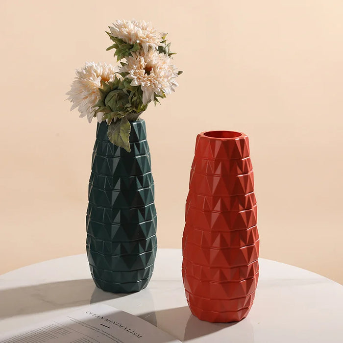 Anyhouz Flower Vase Coral Red Large Nordic Plastic Floral Pot Home Decor