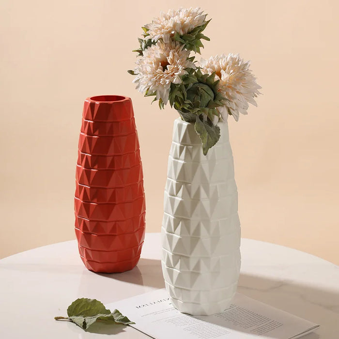 Anyhouz Flower Vase Coral Red Large Nordic Plastic Floral Pot Home Decor