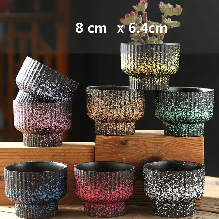 Anyhouz Flower Vase Speckled Blue Small Succulent Plant Pot Home Office Decor