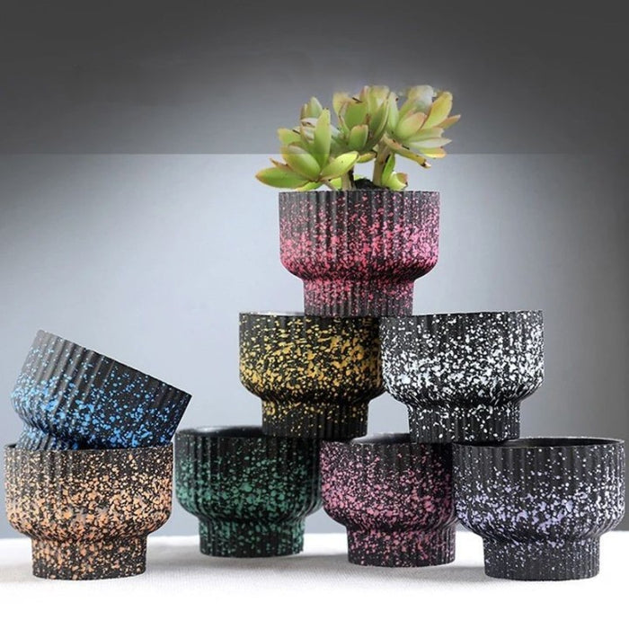 Anyhouz Flower Vase Speckled Blue Small Succulent Plant Pot Home Office Decor