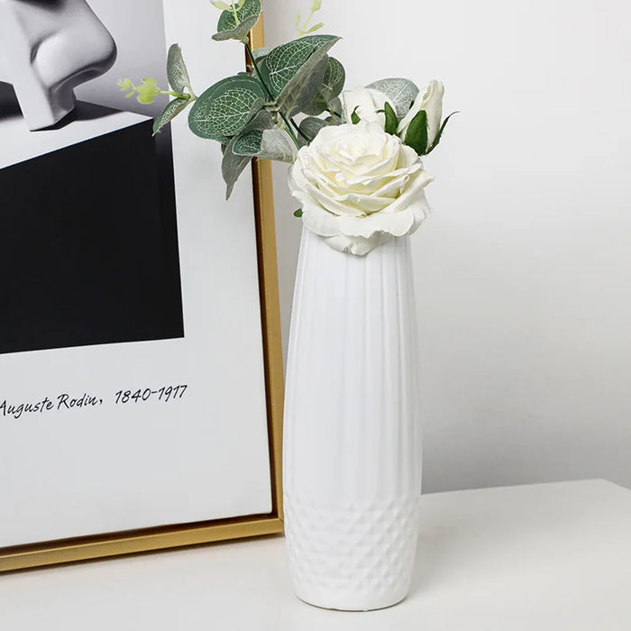 Anyhouz Flower Vase White Small Diamond Pattern Table Decor