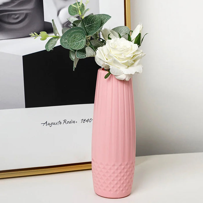 Anyhouz Flower Vase Pink Small Diamond Pattern Table Decor