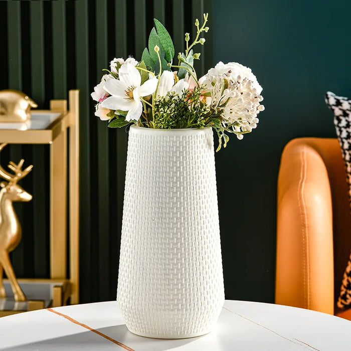 Anyhouz Flower Vase White Large Nordic Plastic Pot Living Room Decor