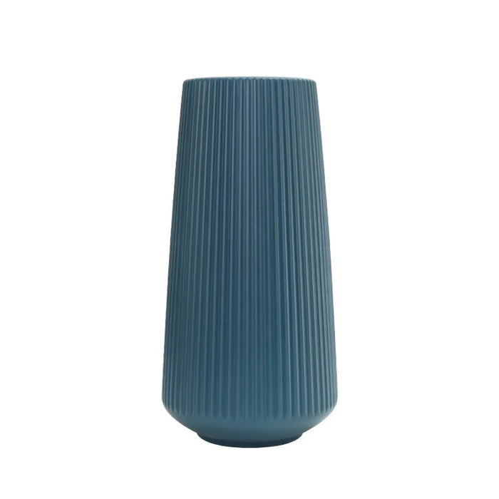 Anyhouz Flower Vase Blue Large Ribbed Nordic Style Pot Living Room Decor