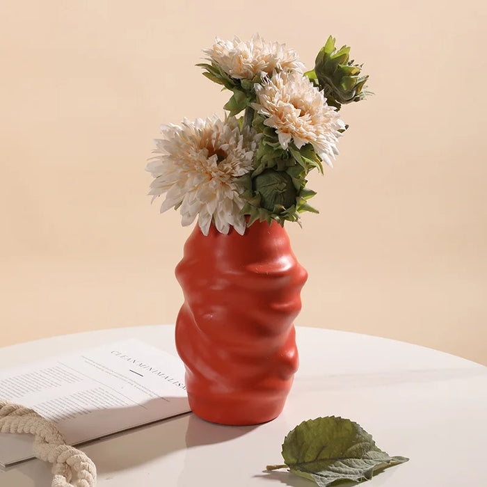 Anyhouz Flower Vase Red Medium Melting Style Nordic Pot Home Decor