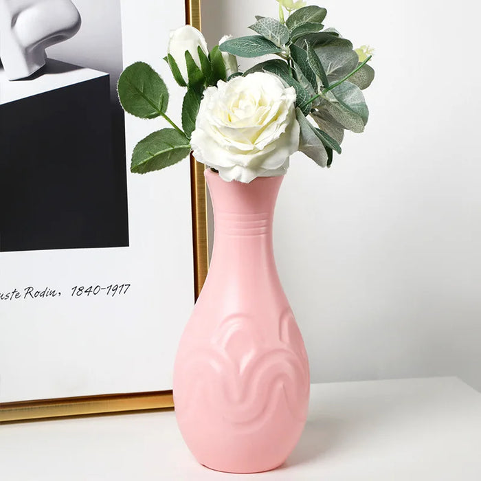 Anyhouz Flower Vase Pink Small Wave Lines Pattern Nordic Pot Home Decor