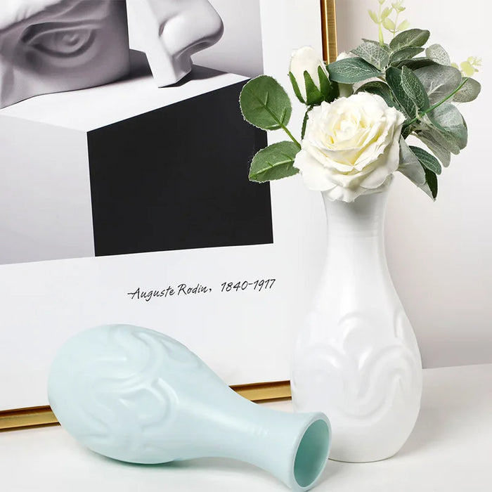 Anyhouz Flower Vase White Small Wave Lines Pattern Nordic Pot Home Decor