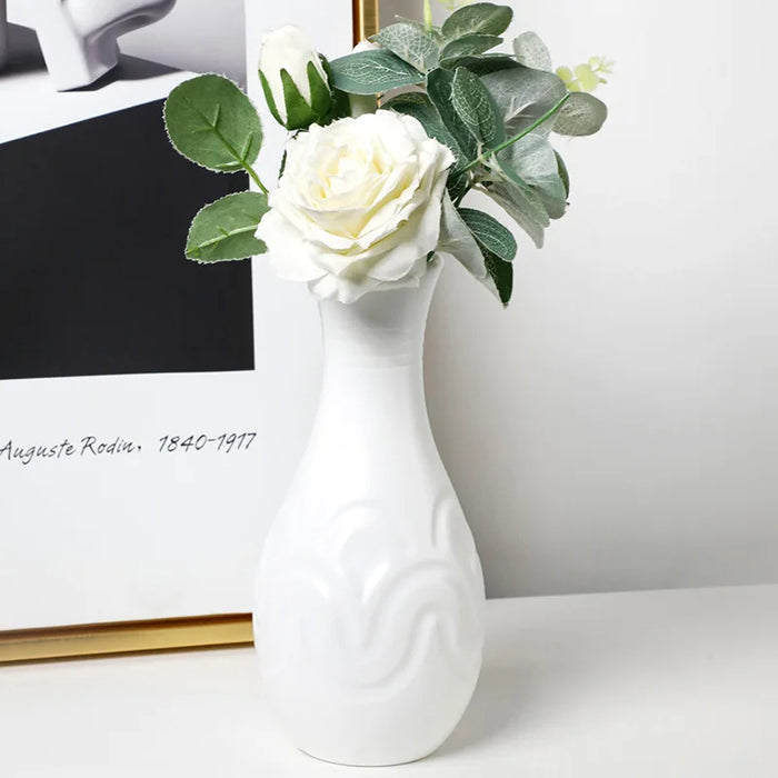 Anyhouz Flower Vase White Small Wave Lines Pattern Nordic Pot Home Decor