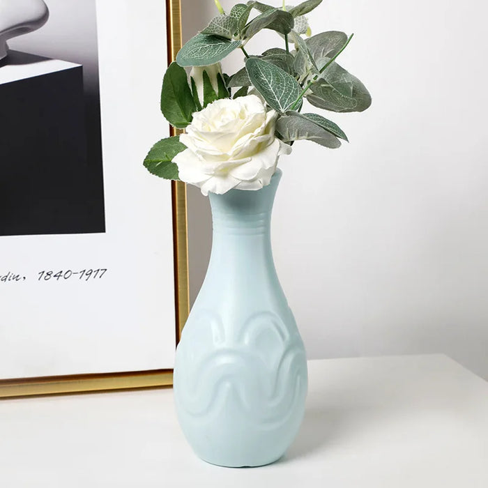 Anyhouz Flower Vase Light Green Small Wave Lines Pattern Nordic Pot Home Decor