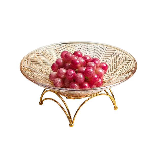 Anyhouz Food Plate With Tray Amber Leaf Veins Glass Nordic Style Fruit Plate