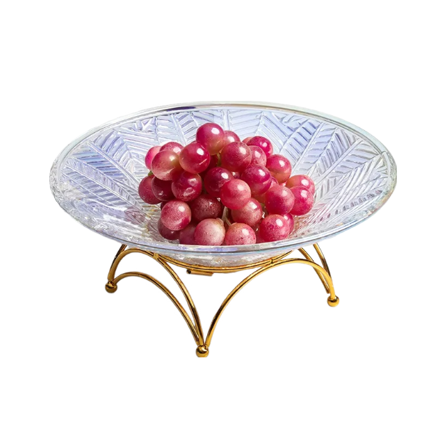 Anyhouz Food Plate With Tray Colorful Leaf Veins Glass Nordic Style Fruit Plate