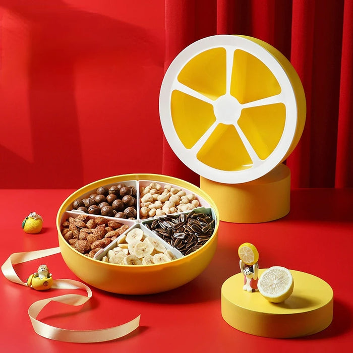 Anyhouz  Food Conatiner Yellow Round Grid Flower Shape Fruit Plate