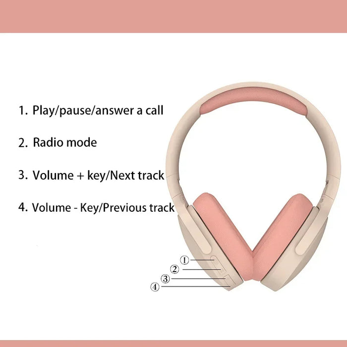 Anymob Headphone Pink Bluetooth P2961 9D Stereo Music Hifi Bass P9 Headset