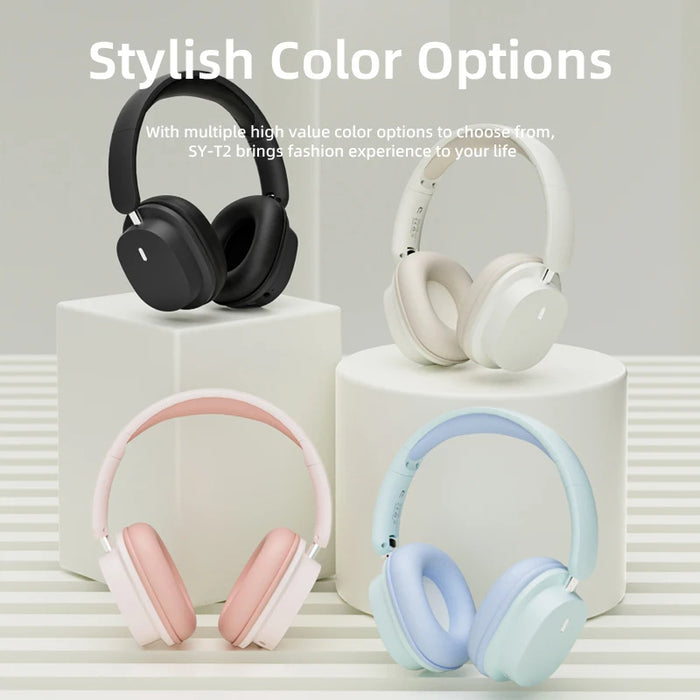 Anymob Headphone Pink Bluetooth SY T2 Noise Reduction Wireless Microphone Headset