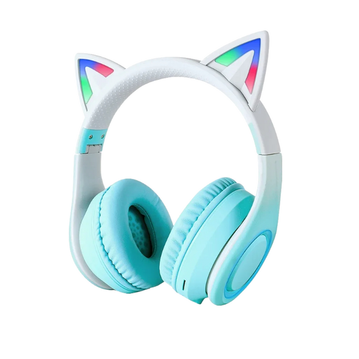 Anymob Headphone Green Cat Ear Bluetooth Noise Reduction Foldable Headset