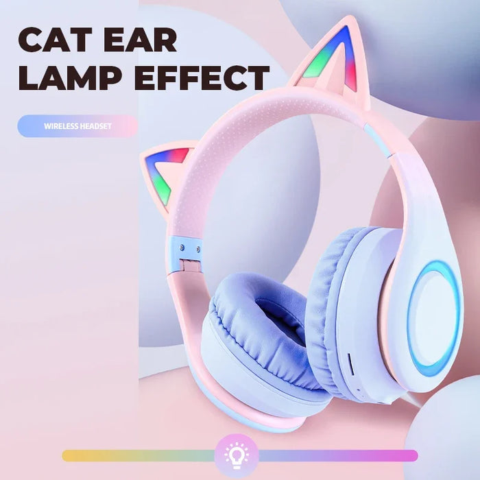 Anymob Headphone Green Cat Ear Bluetooth Noise Reduction Foldable Headset