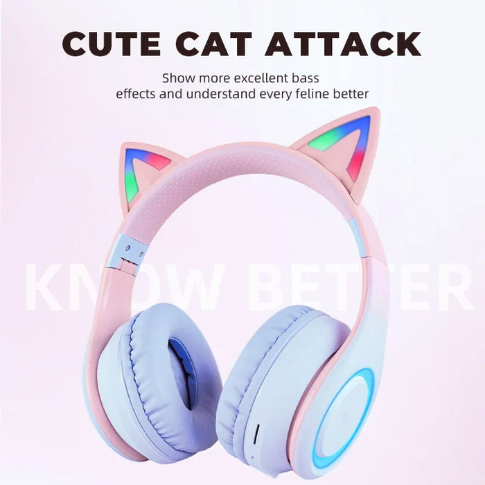 Anymob Headphone Green Cat Ear Bluetooth Noise Reduction Foldable Headset