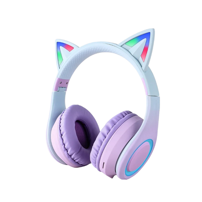 Anymob Headphone Purple Cat Ear Bluetooth Noise Reduction Foldable Headset