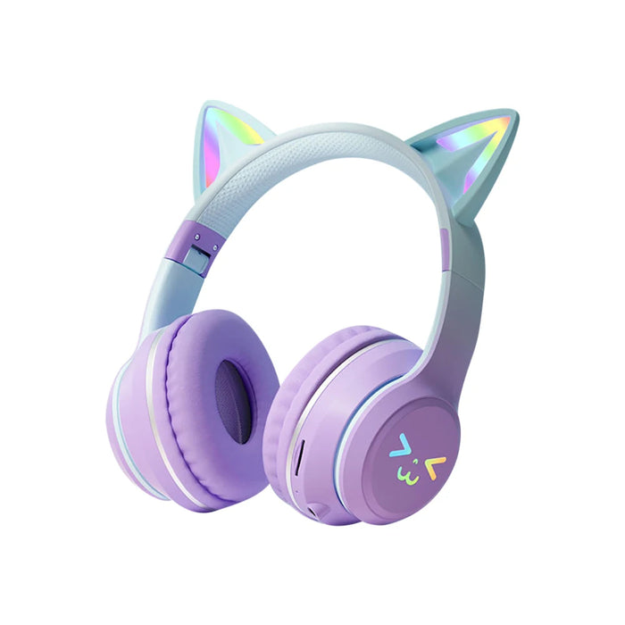 Anymob Headphone Purple Bluetooth Cat Ear Wireless Foldable Headset