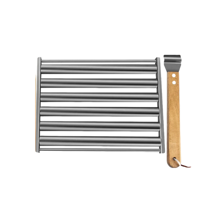 Anygleam Barbecue Grill Large Stainless Steel  Roller Rack With Wood Handle