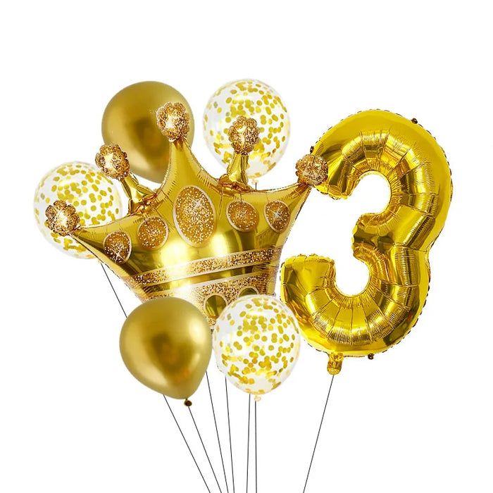 Anyparty Balloons Gold 32inch Number 3 Set Crown Party Decor