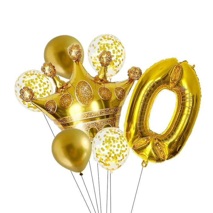 Anyparty Balloons Gold 32inch Number 0 Set Crown Party Decor