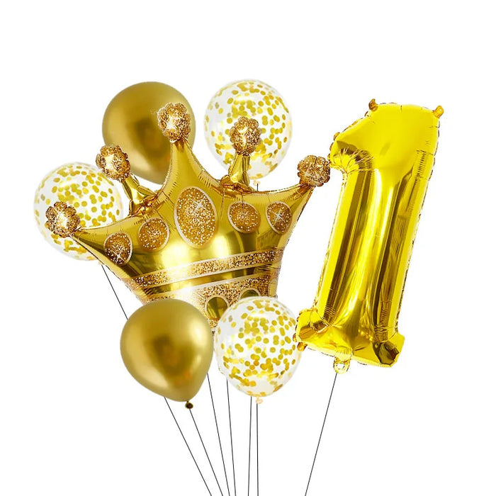 Anyparty Balloons Gold 32inch Number 1 Set Crown Party Decor