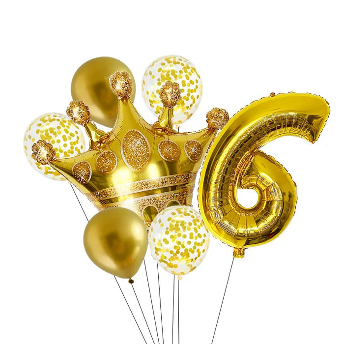 Anyparty Balloons Gold 32inch Number 6 Set Crown Party Decor