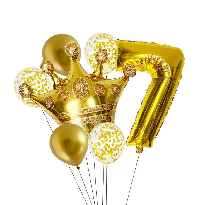 Anyparty Balloons Gold 32inch Number 7 Set Crown Party Decor