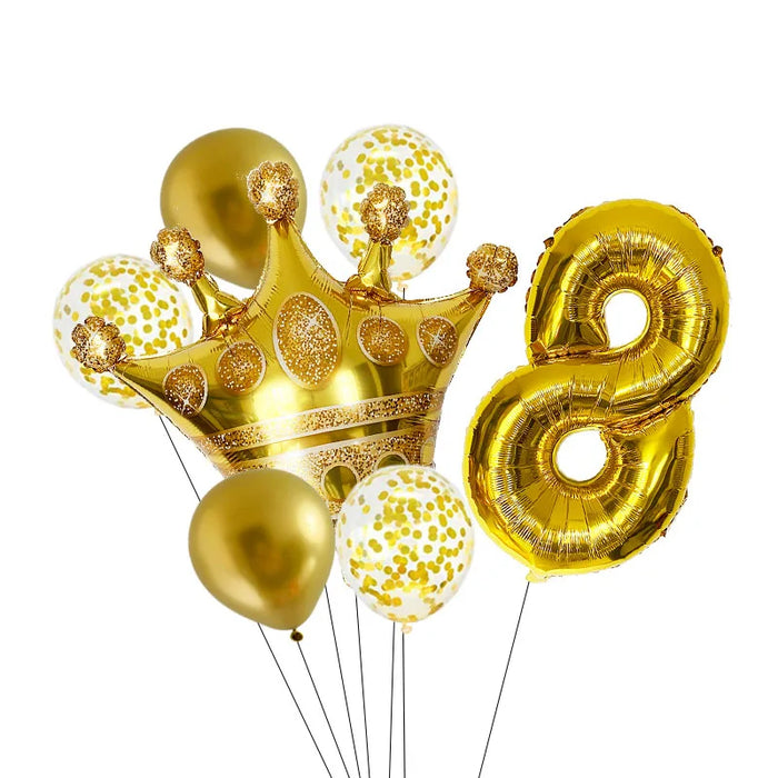 Anyparty Balloons Gold 32inch Number 8 Set Crown Party Decor