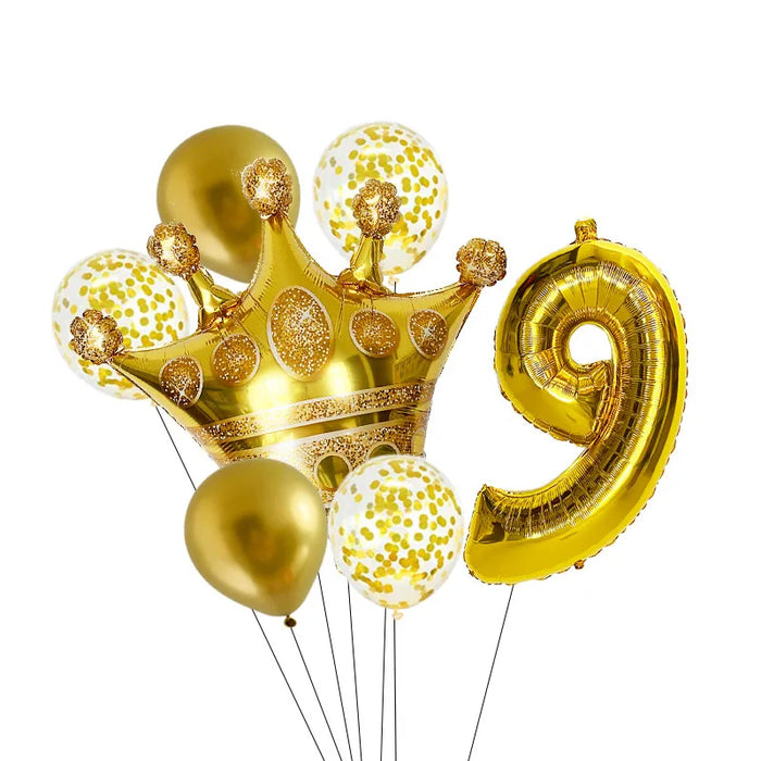 Anyparty Balloons Gold 32inch Number 9 Set Crown Party Decor