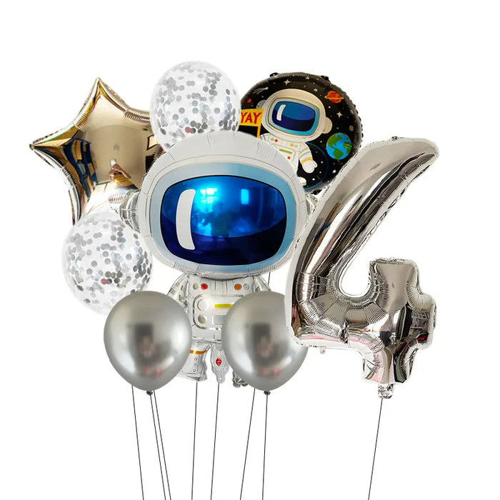 Anyparty Balloons Silver 32inch Number 4 Set Outer Space Astronaut Theme Party Decor