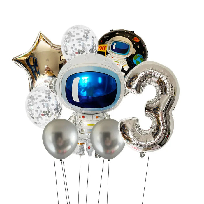 Anyparty Balloons Silver 32inch Number 3 Set Outer Space Astronaut Theme Party Decor