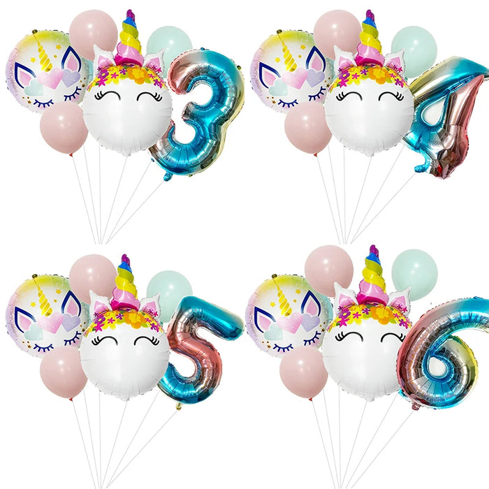 Anyparty Balloons Rainbow 32inch Number 6 Set Round  Unicorn Theme Party Decor