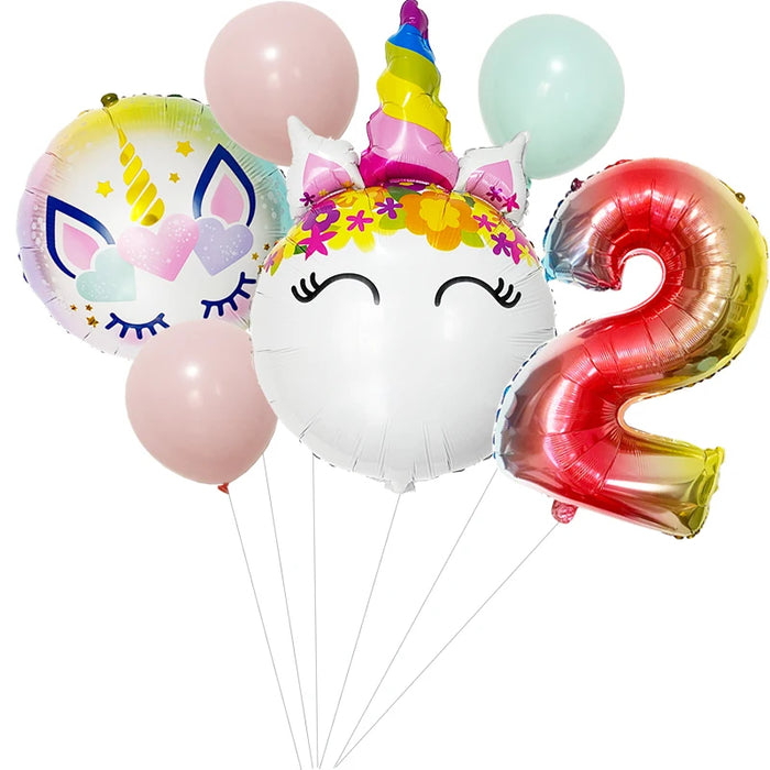 Anyparty Balloons Rainbow 32inch Number 2 Set Round  Unicorn Theme Party Decor