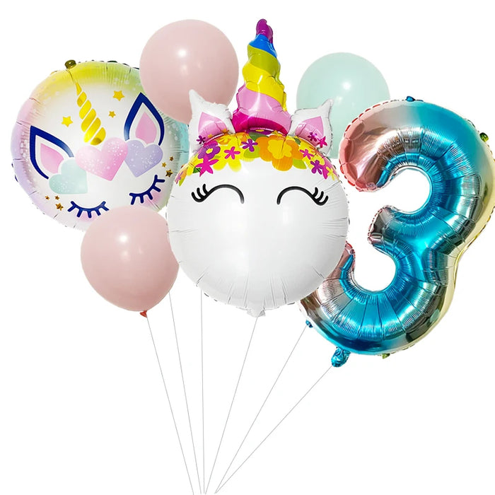 Anyparty Balloons Rainbow 32inch Number 3 Set Round  Unicorn Theme Party Decor