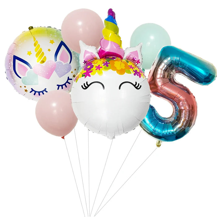 Anyparty Balloons Rainbow 32inch Number 5 Set Round  Unicorn Theme Party Decor