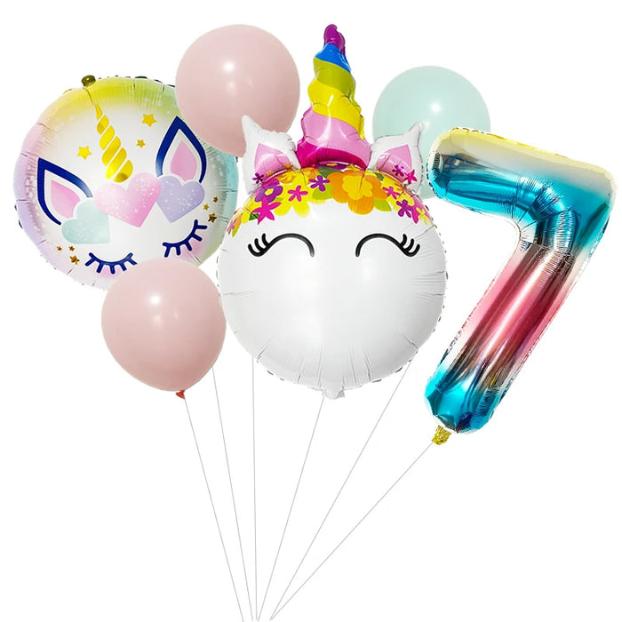 Anyparty Balloons Rainbow 32inch Number 7 Set Round  Unicorn Theme Party Decor