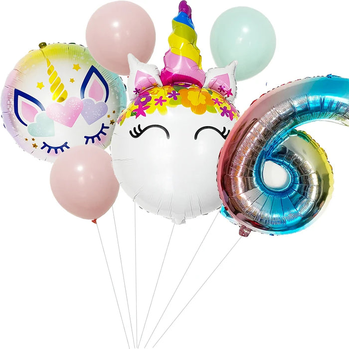 Anyparty Balloons Rainbow 32inch Number 6 Set Round  Unicorn Theme Party Decor