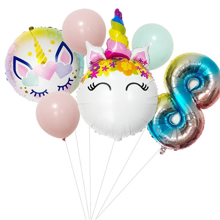 Anyparty Balloons Rainbow 32inch Number 8 Set Round  Unicorn Theme Party Decor